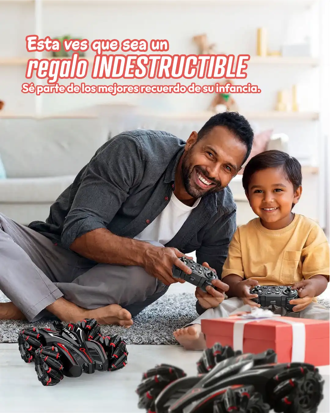 Carro indestructible con sensor de movimientos, padre e hijo disfrutando juntos jugando.