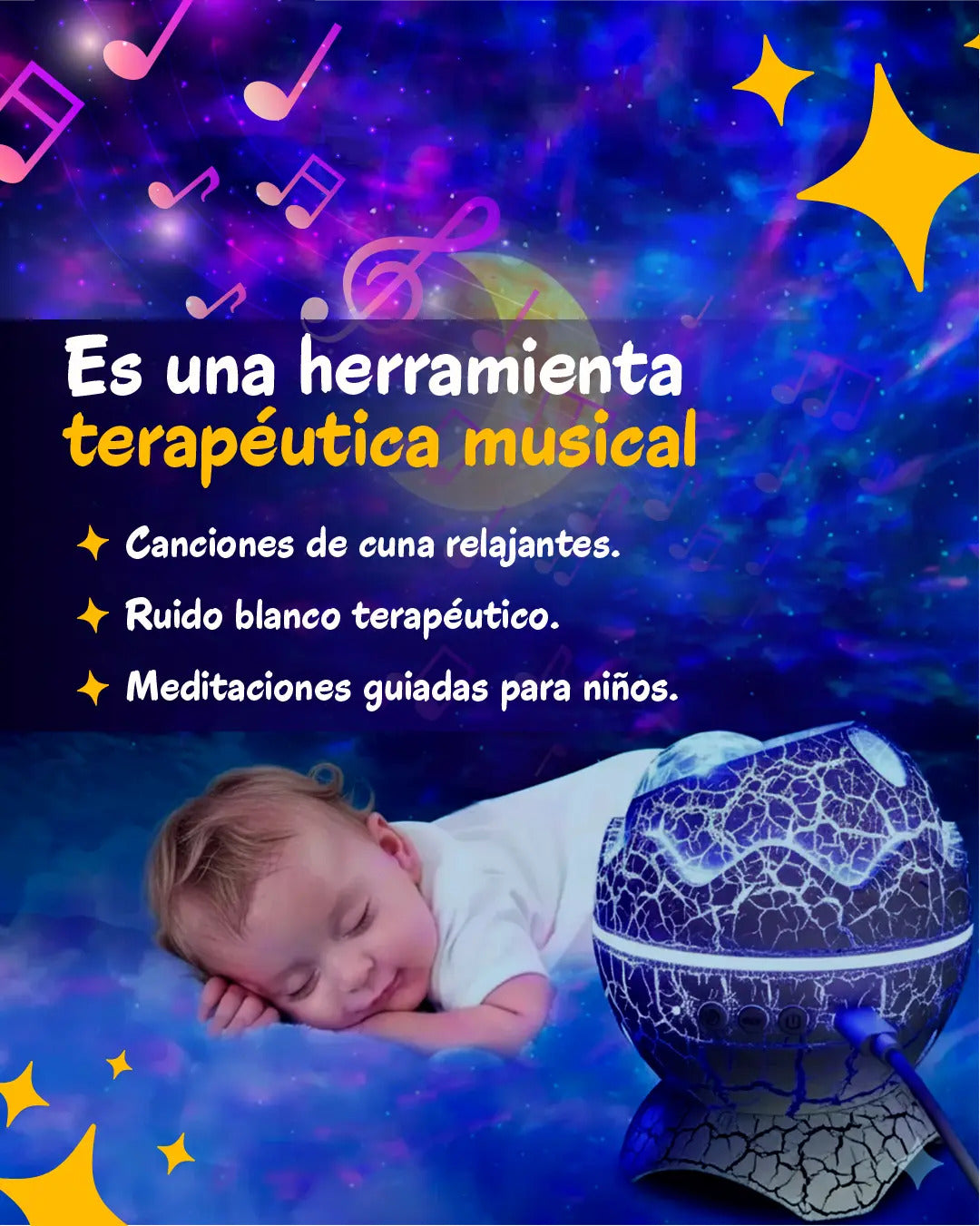 Imagen de un proyector de huevo de dinosaurio, ideal para relajación musical y meditaciones guiadas para niños.